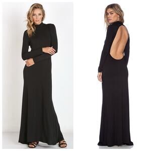 Novella Royale Blackbird Maxi Dress Black Size Medium Open Back Long Sleeve Sexy